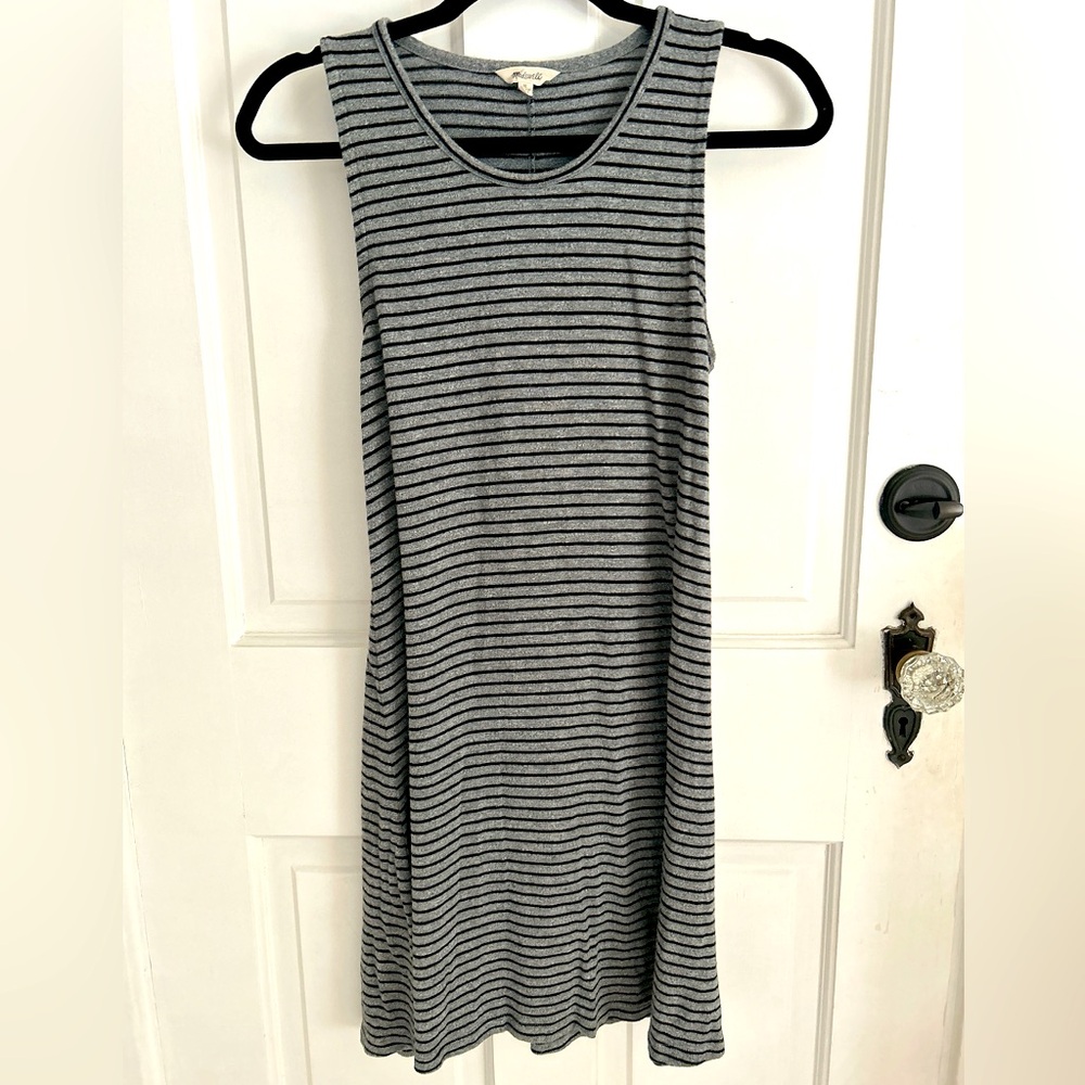 Madewell Sleeveless Black and Gray Striped Mini Dress